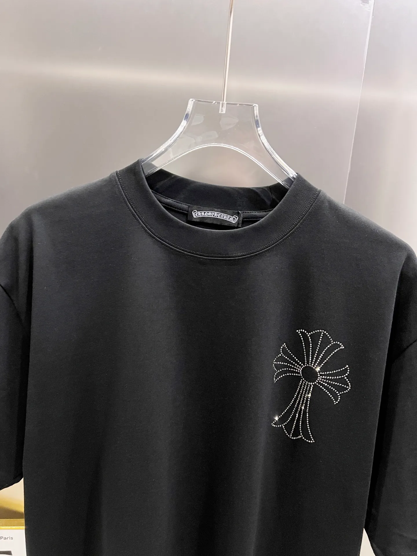 🅿️190 CH Crowe 2025 Autumn and Winter New Short-sleeved T-shirt Cross Middle Eastern Australian Diamonds Raindrop Meteor Shower Design Craftsmanship The real thing is great🔥Same style for men and women Loose version Size S M L XL XXL Five sizes Black White